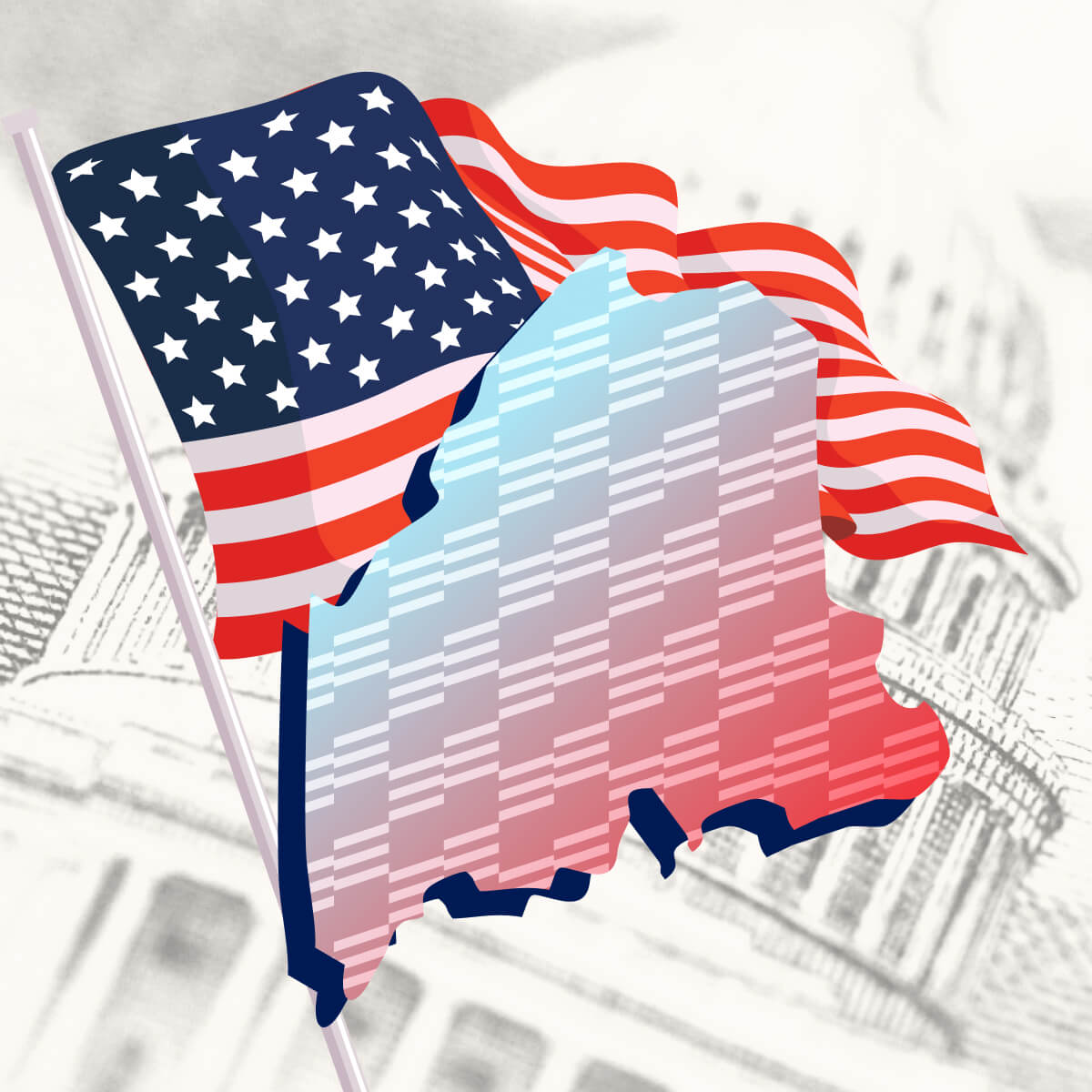 USA flag with Maine state outline