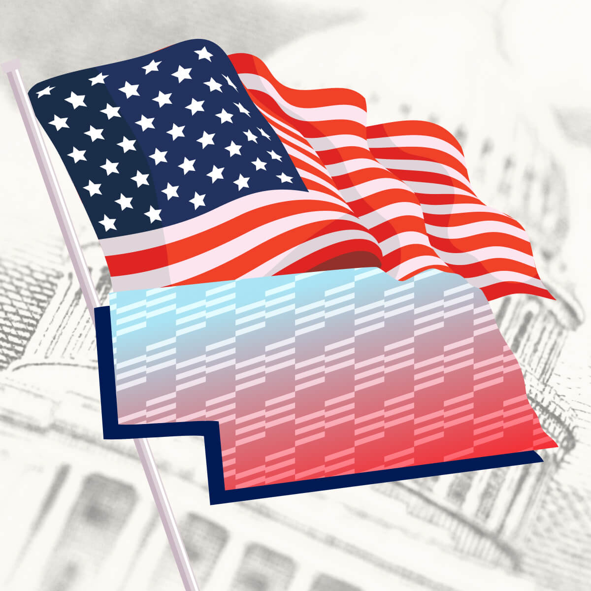 USA flag with Nebraska state outline