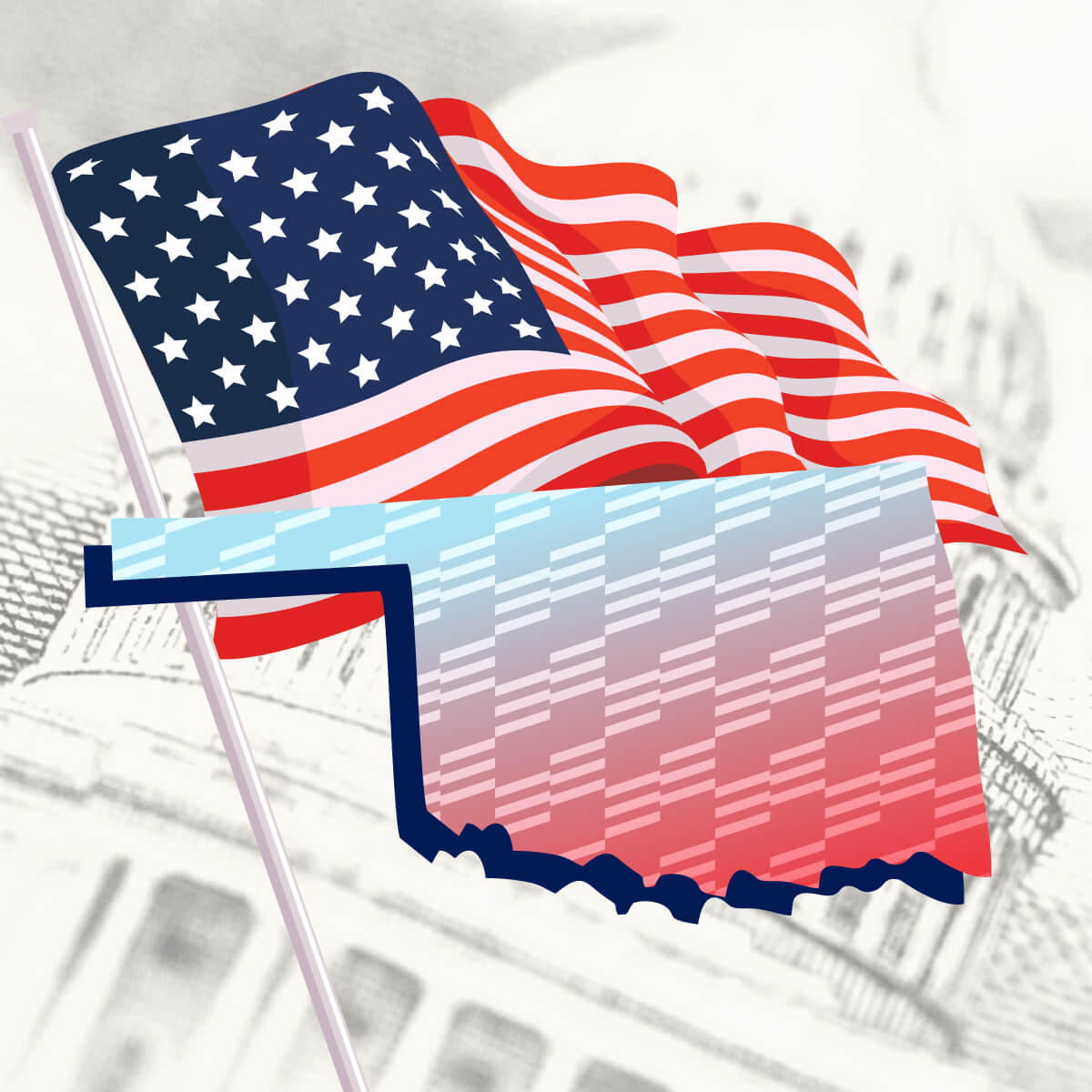 USA flag with Oklahoma state outline