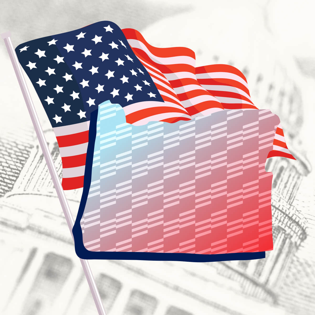 USA flag with Oregon state outline