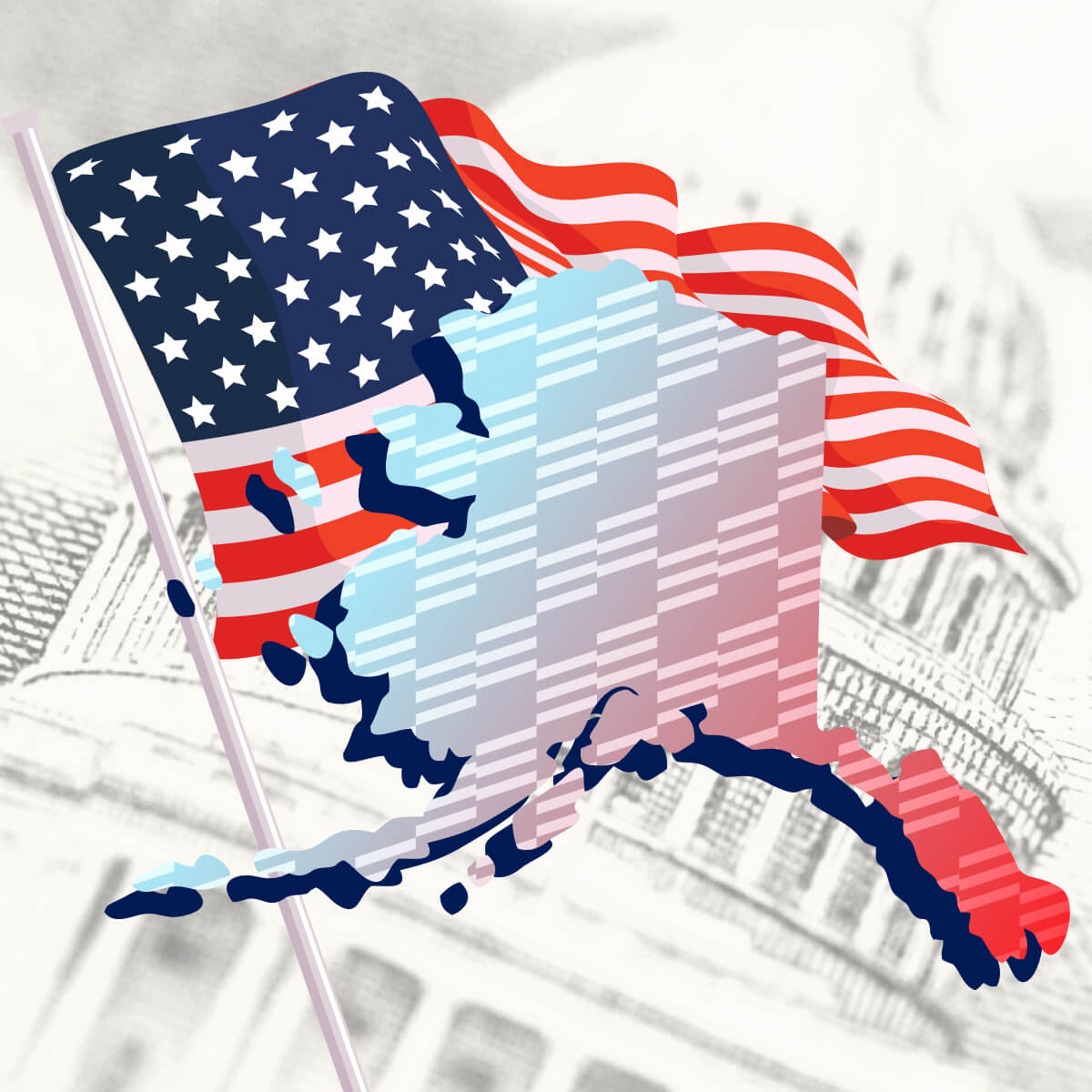USA flag with Alaska state outline