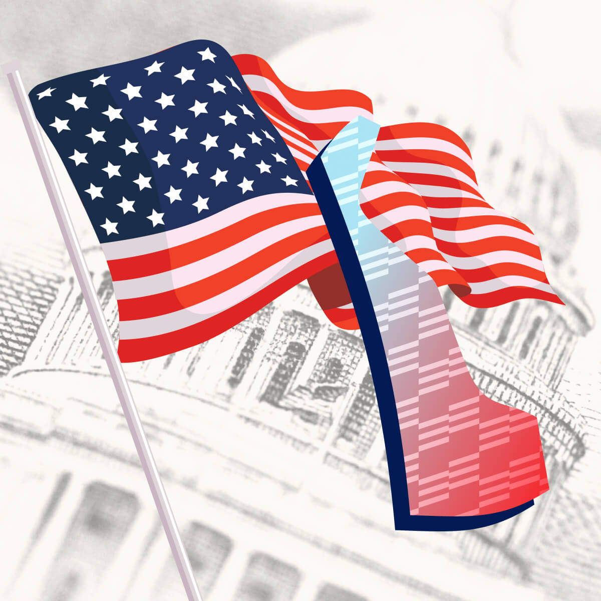 USA flag with Delaware state outline