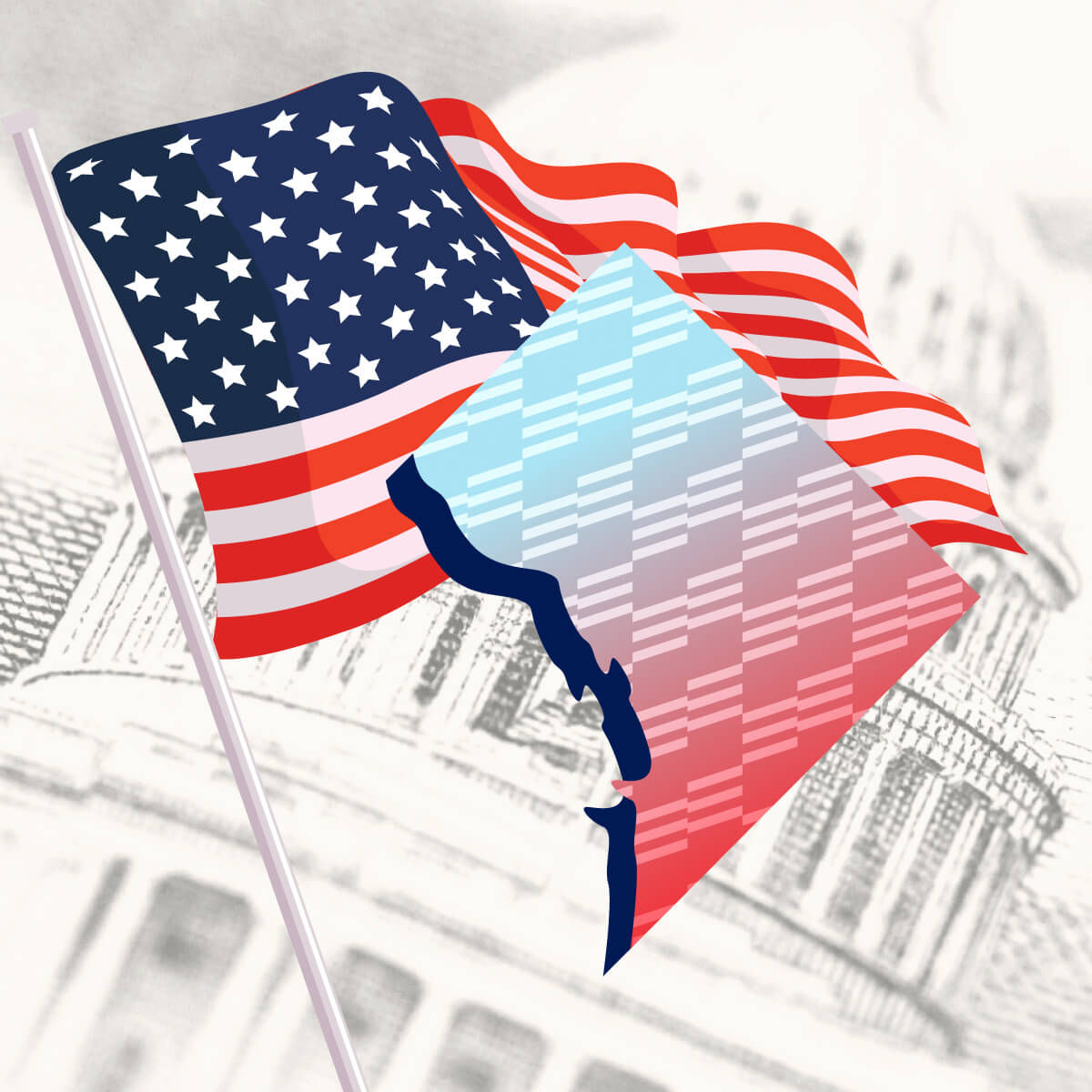 USA flag with Washington DC outline