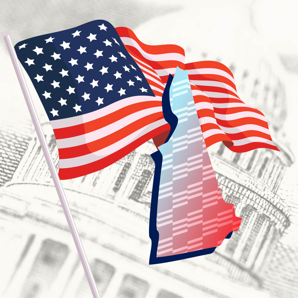USA flag with New Hampshire state outline