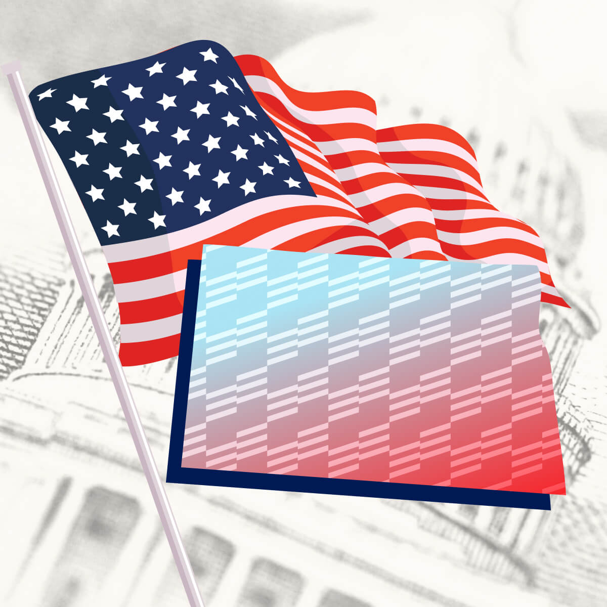 USA flag with North Dakota state outline