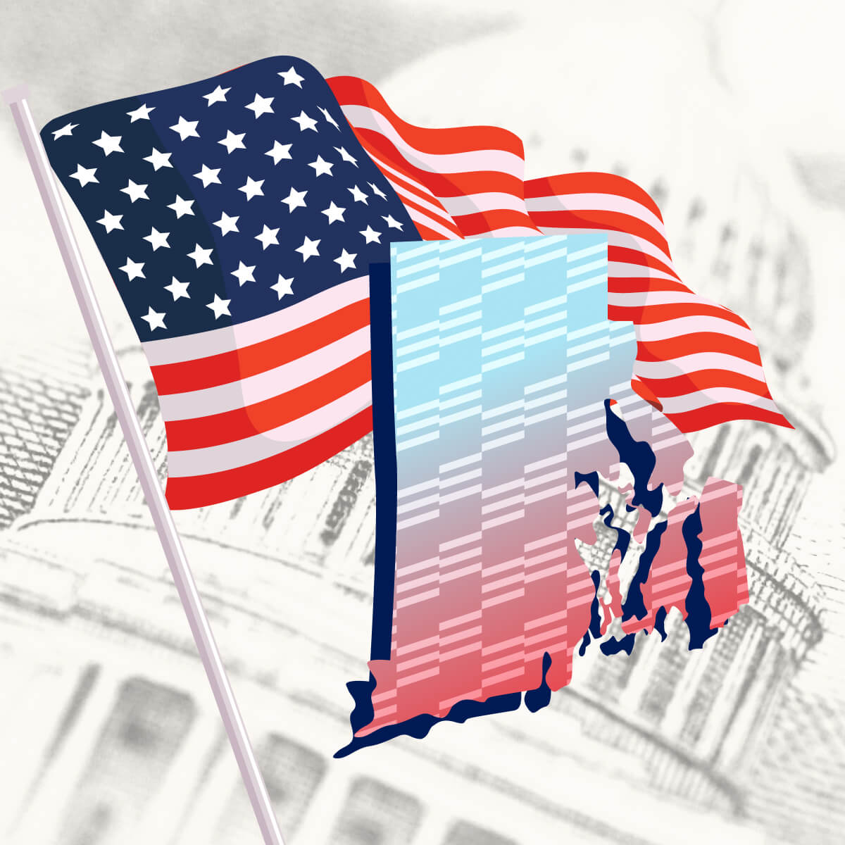 USA flag with Rhode Island state outline