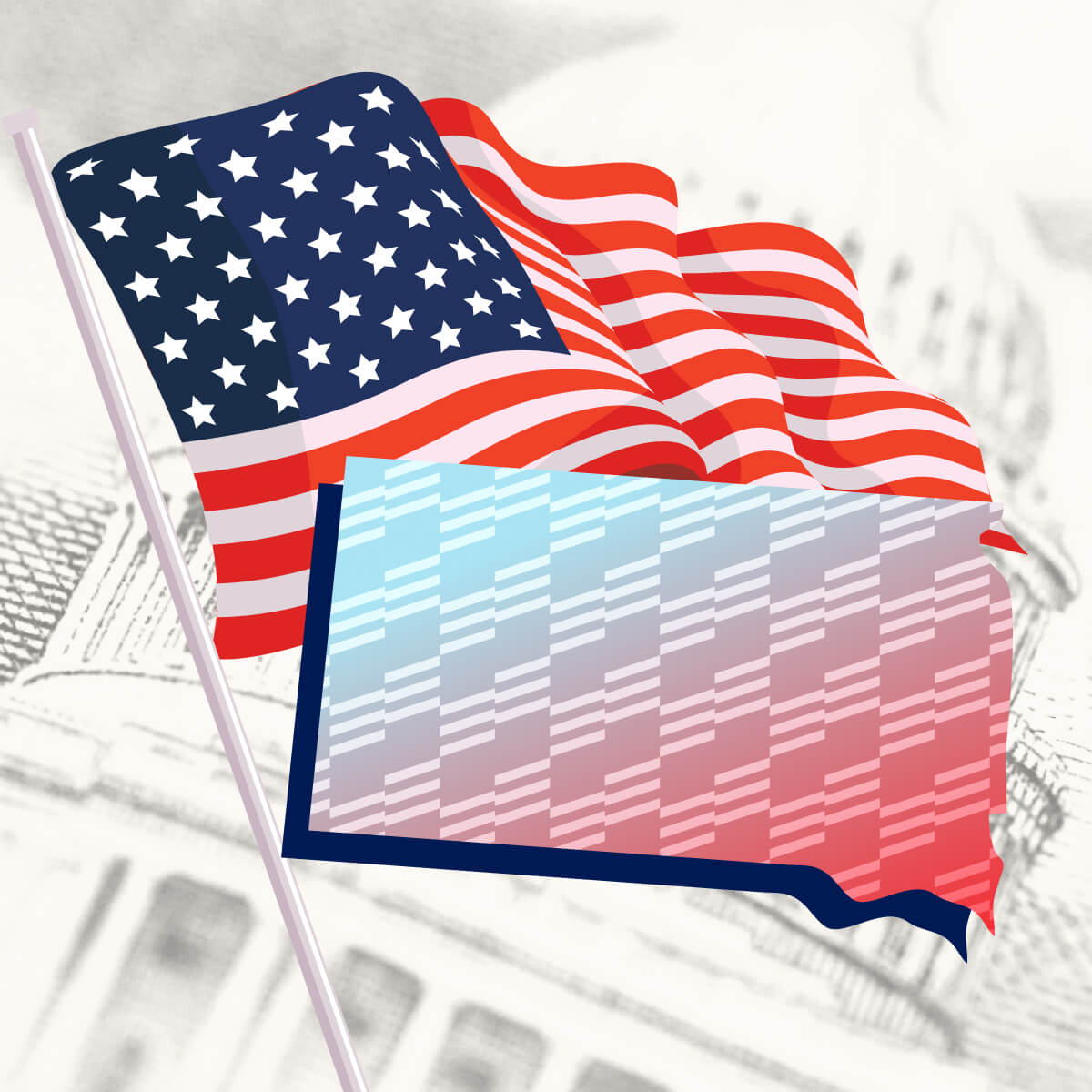 USA flag with South Dakota state outline