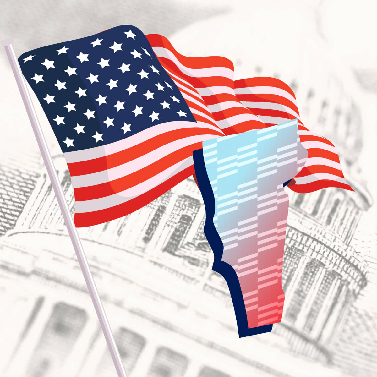 USA flag with Vermont state outline
