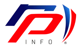 Logo do ERP RP Info, com letras e elementos em vermelho e azul
