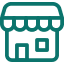 Green icon of a storefront with an awning and a window.