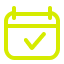 Green calendar icon with a check mark indicating a scheduled task or event.