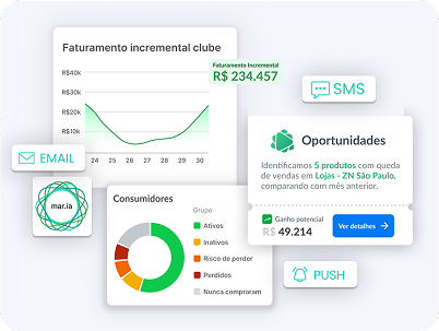 Mockup de tela do sistema Mercafacil mostrando os dados de resultados da campanha.