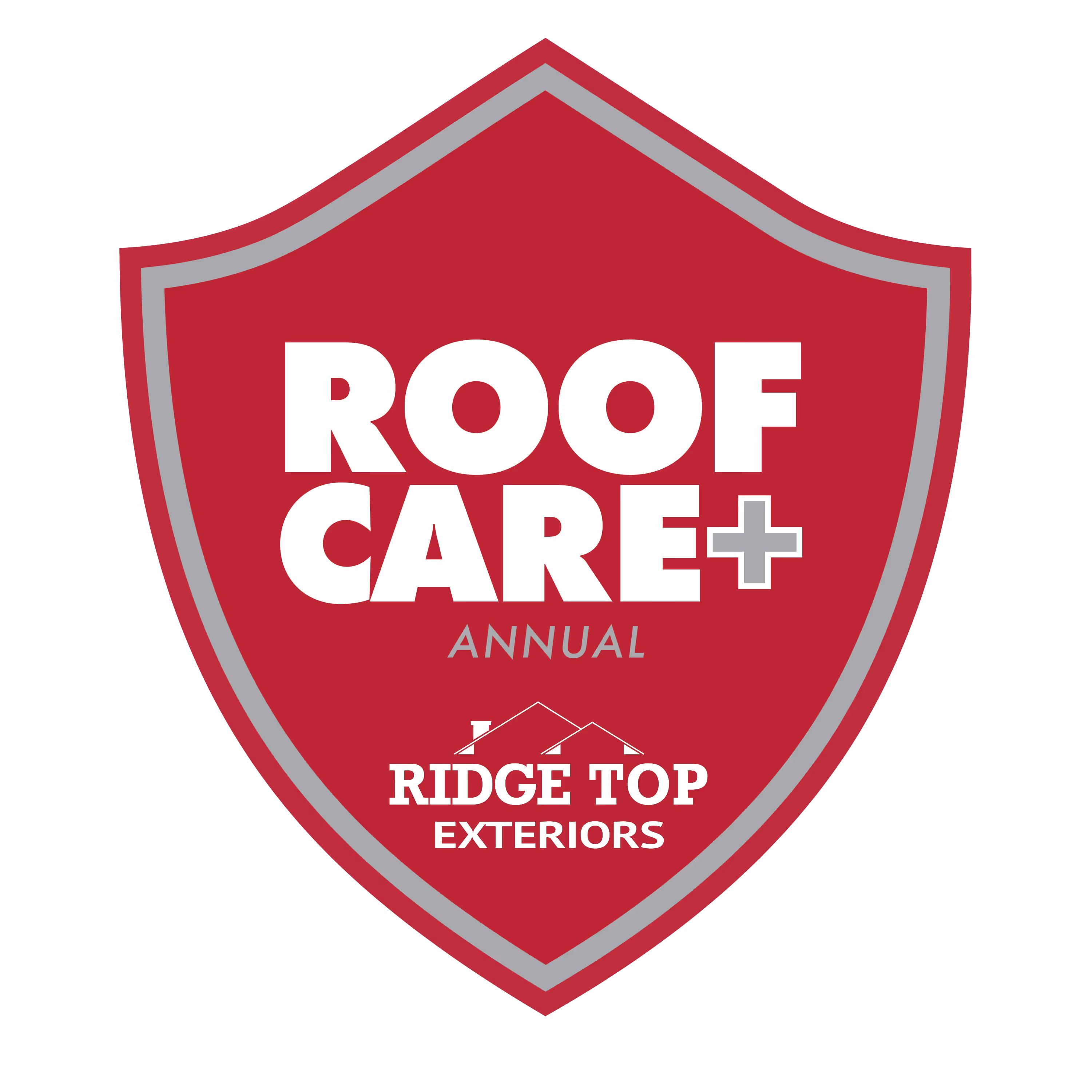 The RoofCare+ logo for Annual 1 visit per year outlined in silver. 
