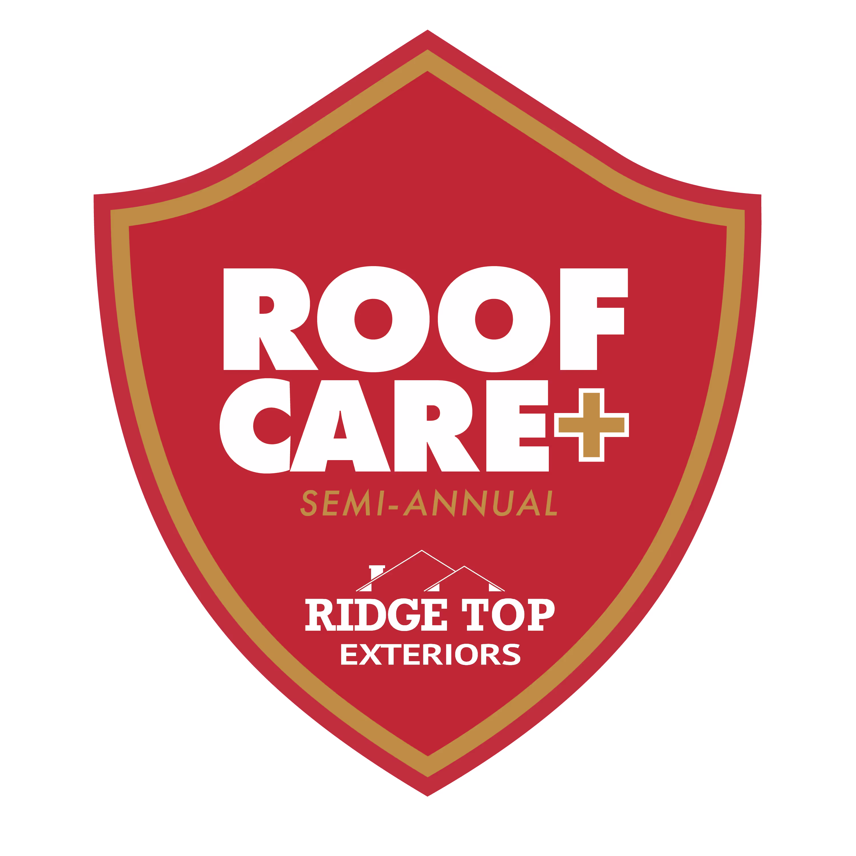 The RoofCare+ logo for Semi-Annual 2 visit per year outlined in gold. 