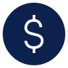Dark blue circle with a black dollar sign in the center.