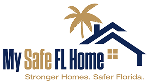 My Safe FL Home logo with a palm tree and house roof silhouette.