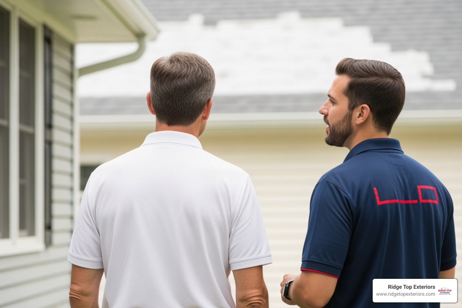 homeowner talking with a project manager - residential storm damage repair