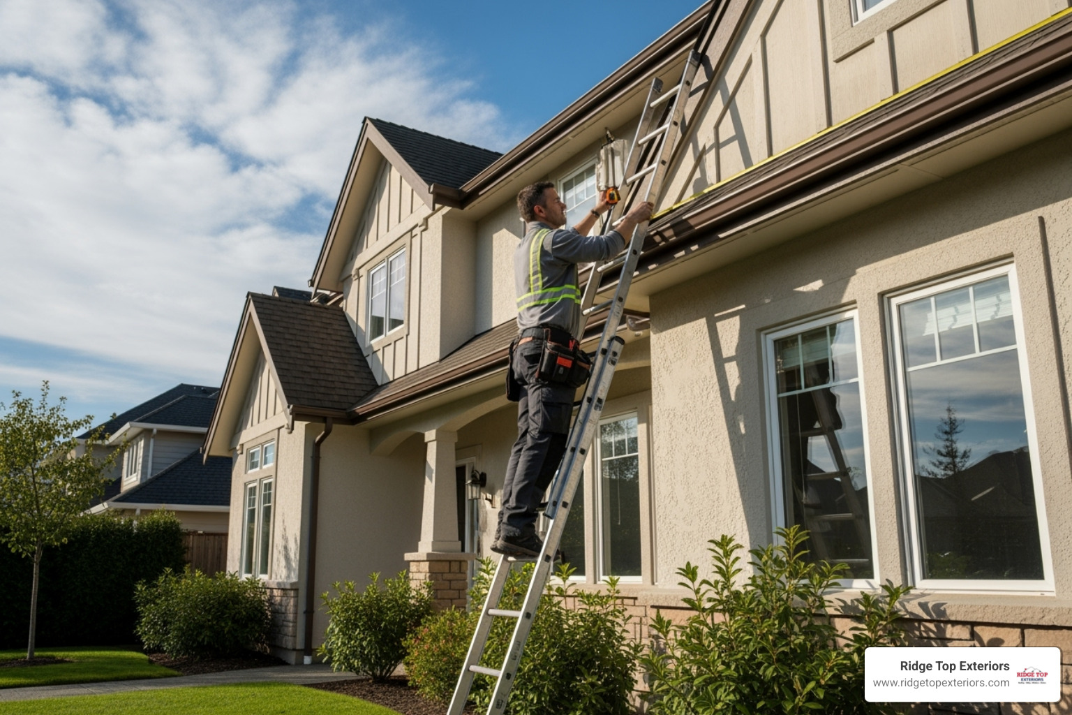 gutter professional measuring a roofline - continuous guttering prices
