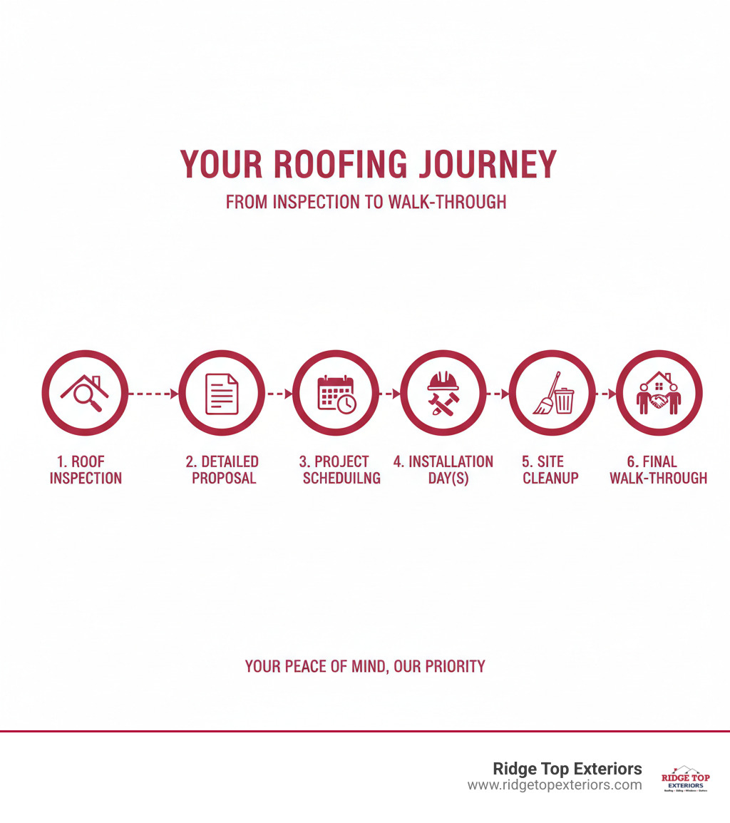 Infographic illustrating the roofing process from inspection to final walk-through - best roofing contractor wisconsin infographic 