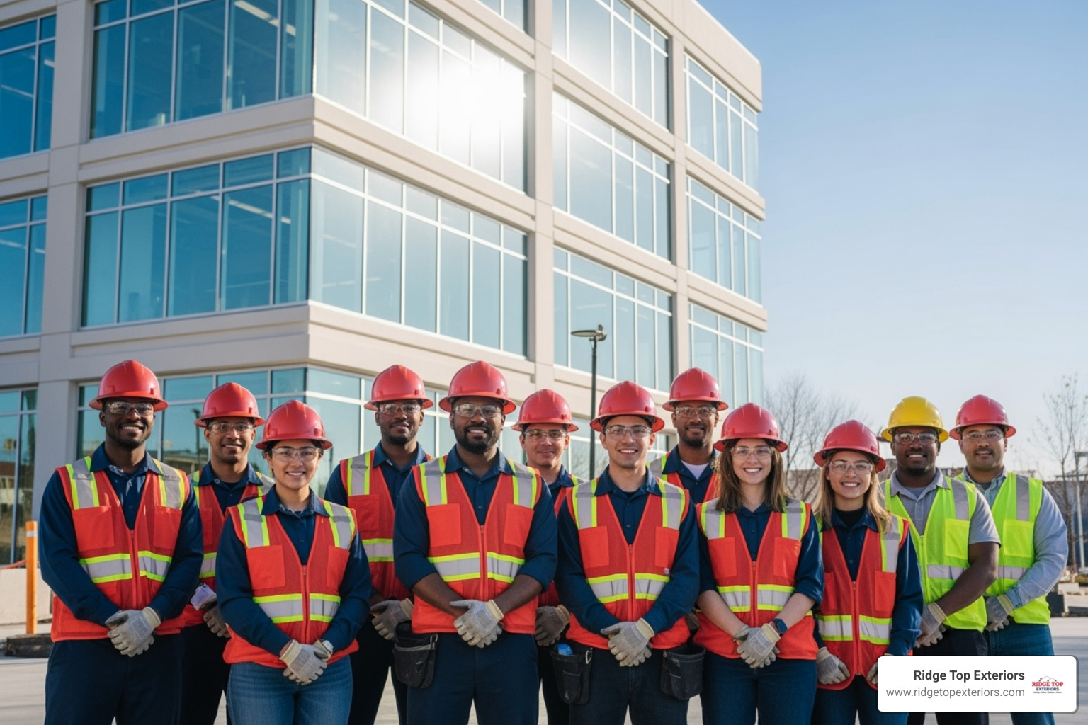 Image of the Ridge Top Exteriors team in front of a completed project - Window replacement Appleton WI