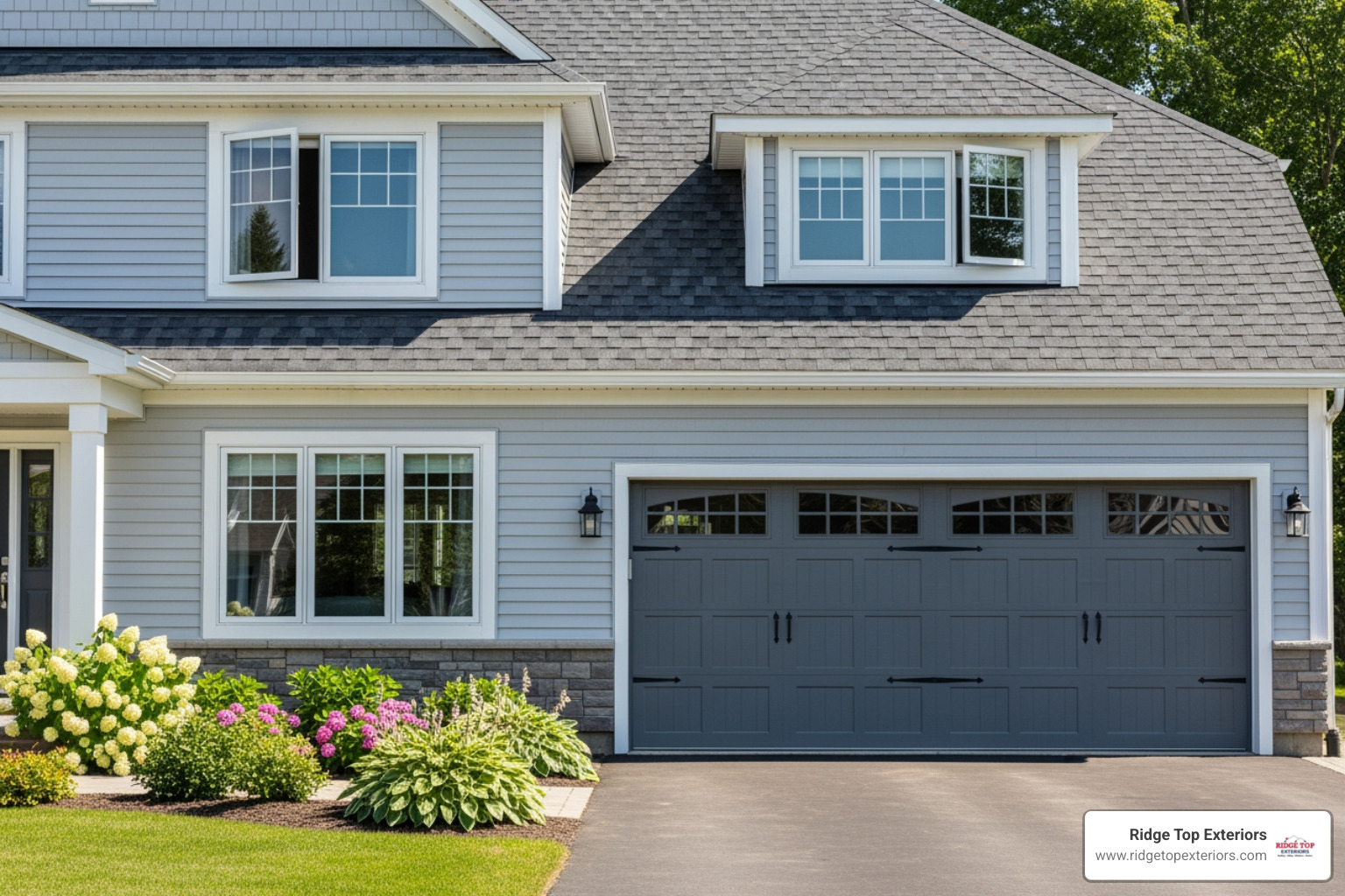 Examples of covered upgrades like a new GAF asphalt shingle roof, impact vinyl windows, and a reinforced garage door - My Safe Florida Home Grant