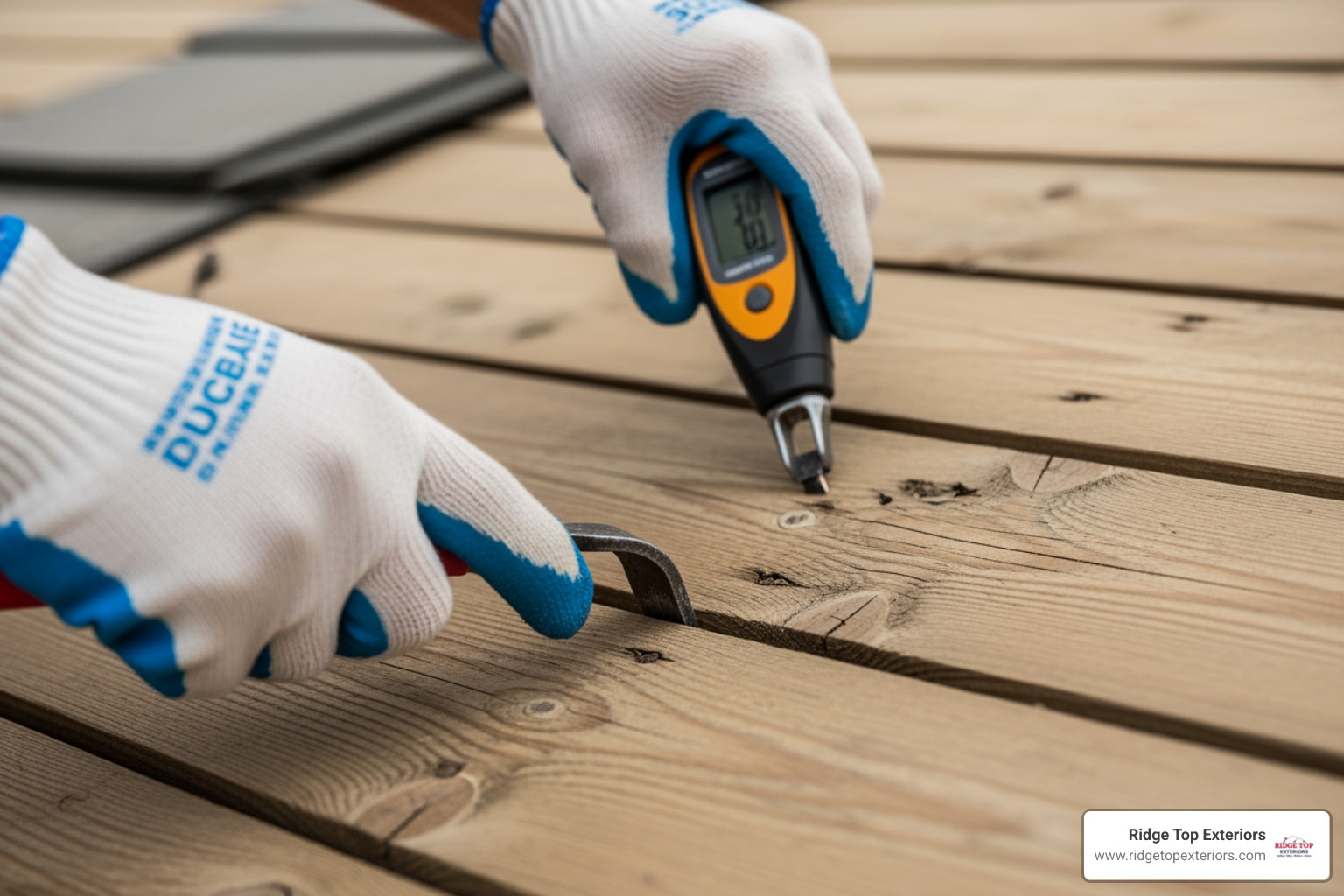 Roofer inspecting roof decking - How much does a roof cost in Milwaukee? 