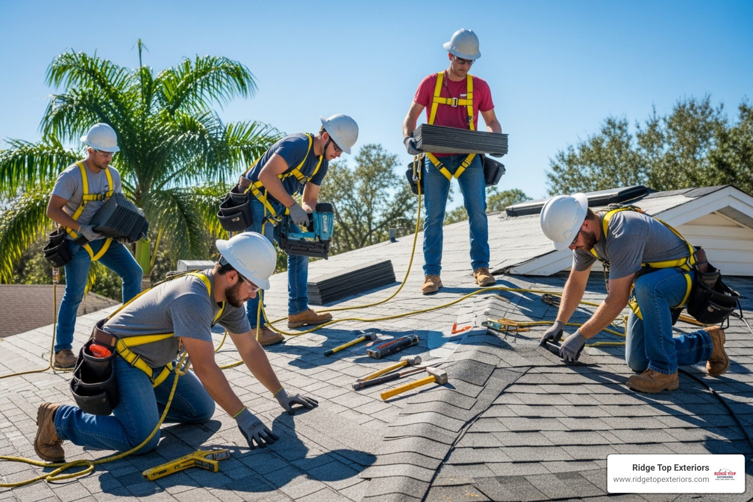 roofing team working safely - roof replacement Clearwater FL roofing team working safely - roof replacement Clearwater FL