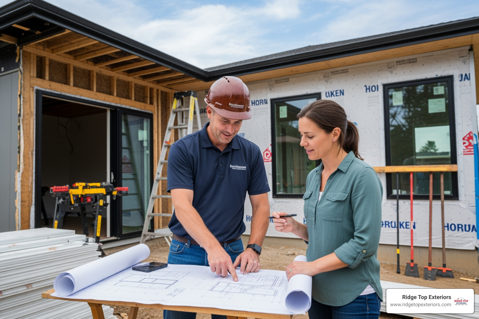 Professional contractor consulting with a homeowner - Siding contractors near me Professional contractor consulting with a homeowner - Siding contractors near me