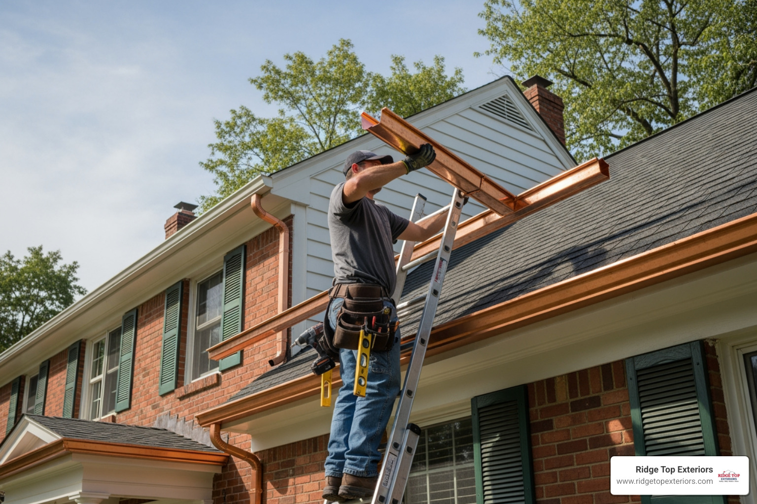 contractor installing copper gutter - copper gutter prices contractor installing copper gutter - copper gutter prices