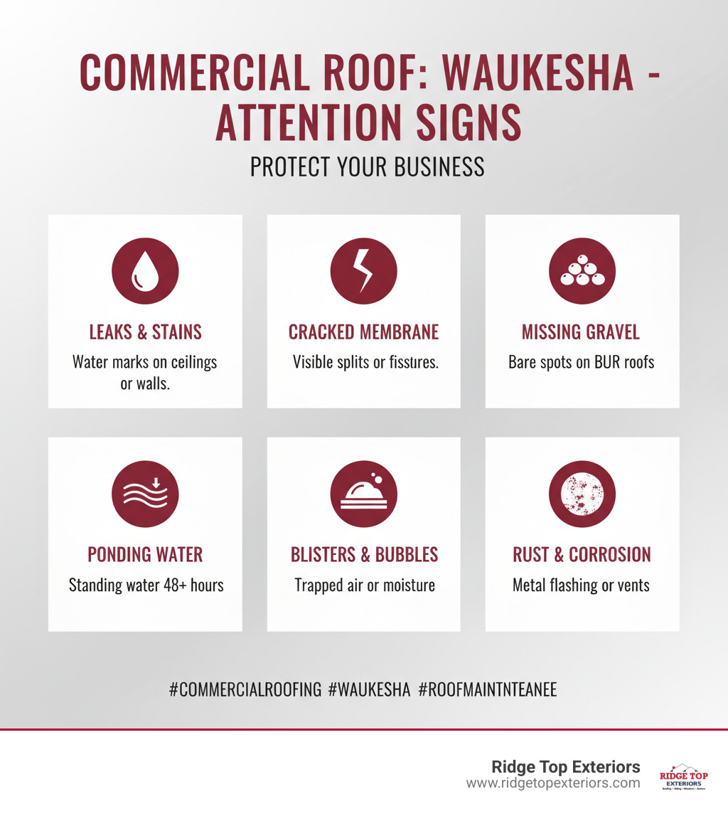 Infographic detailing key signs a commercial roof needs attention in Wauwatosa - commercial roofing Wauwatosa infographic Infographic detailing key signs a commercial roof needs attention in Wauwatosa - commercial roofing Wauwatosa infographic