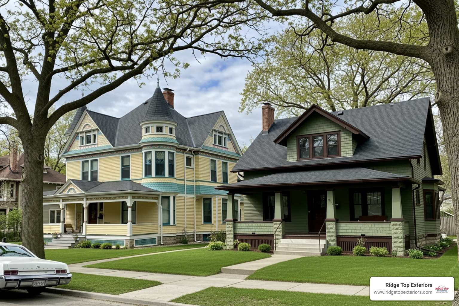 Two different sized homes in a Milwaukee neighborhood with new roofs - How Much Does Roofing Cost In Milwaukee?