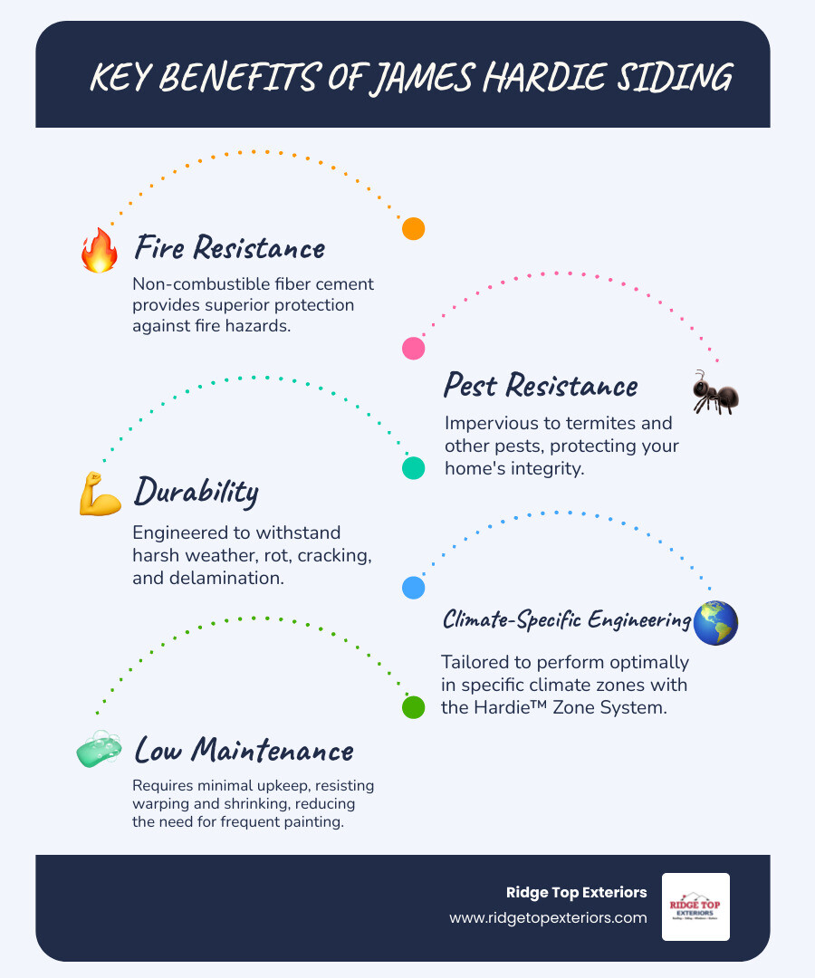 Infographic explaining the key benefits of James Hardie siding: Fire Resistance, Pest Resistance, Durability, and Climate-Specific Engineering. - james hardie siding near me infographic infographic-line-5-steps-blues-accent_colors Infographic explaining the key benefits of James Hardie siding: Fire Resistance, Pest Resistance, Durability, and Climate-Specific Engineering. - james hardie siding near me infographic infographic-line-5-steps-blues-accent_colors