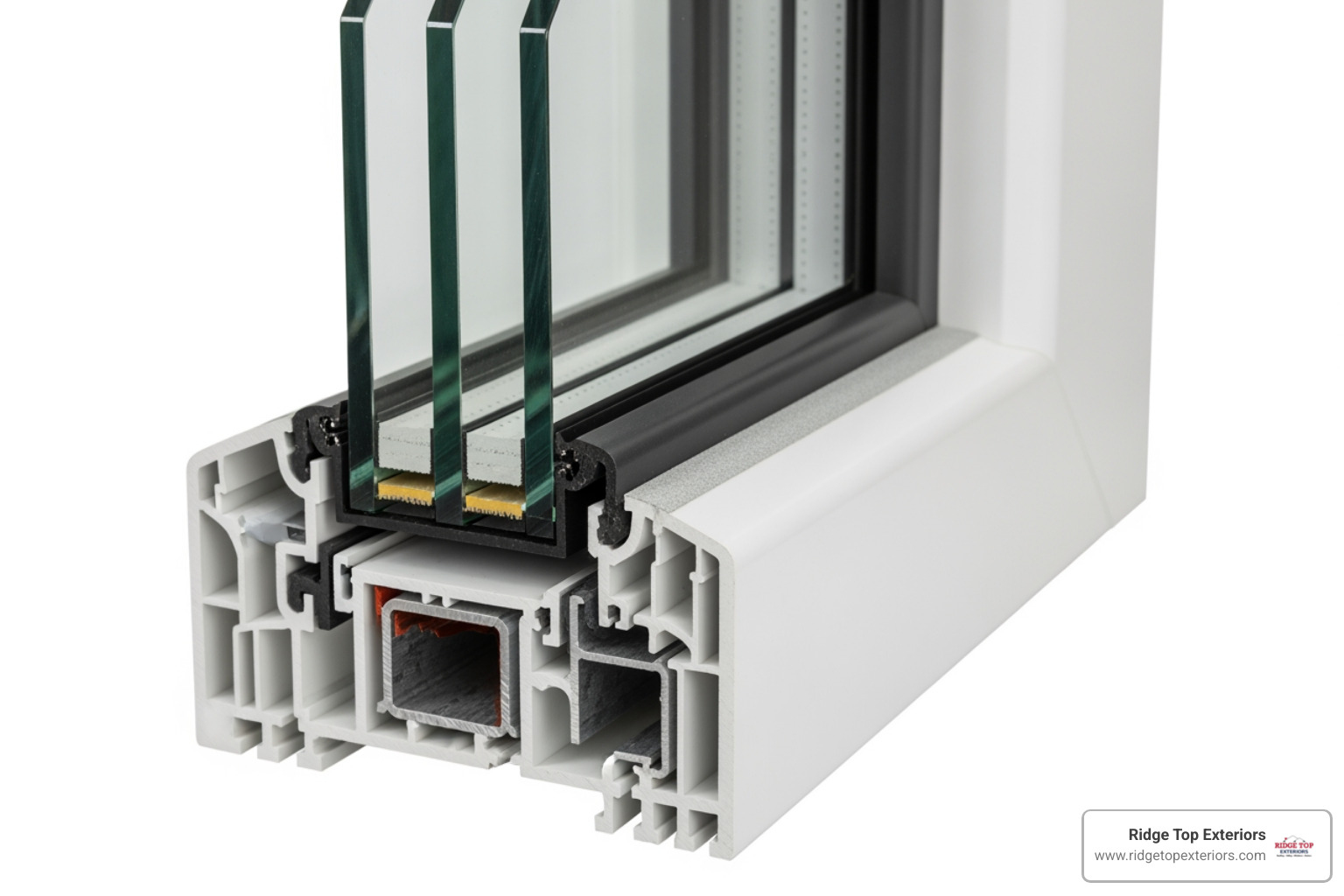 cross-section of a vinyl impact window showing the laminated glass and frame - Affordable impact windows Tampa
