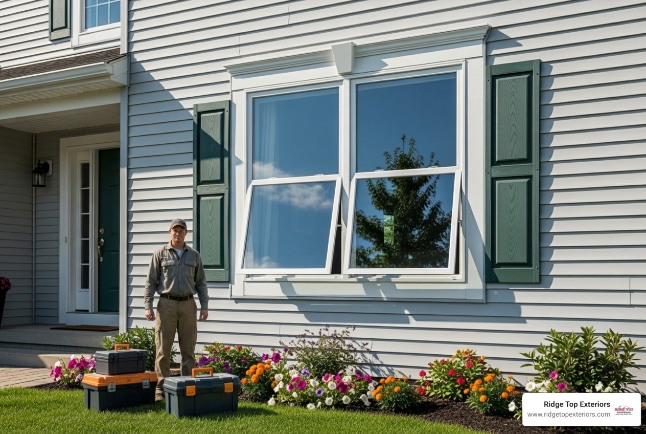 Vinyl double-hung window installed on a home - Affordable windows Milwaukee