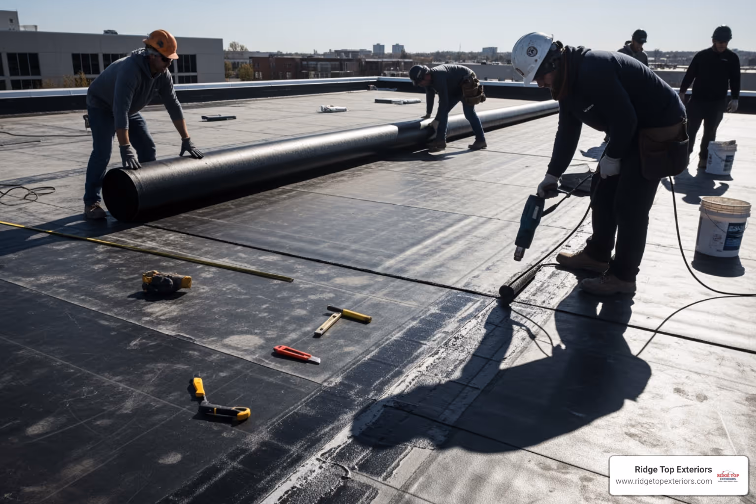 Protect your business with professional EPDM roof installation Milwaukee. Ridge Top Exteriors offers lasting commercial flat roof solutions.