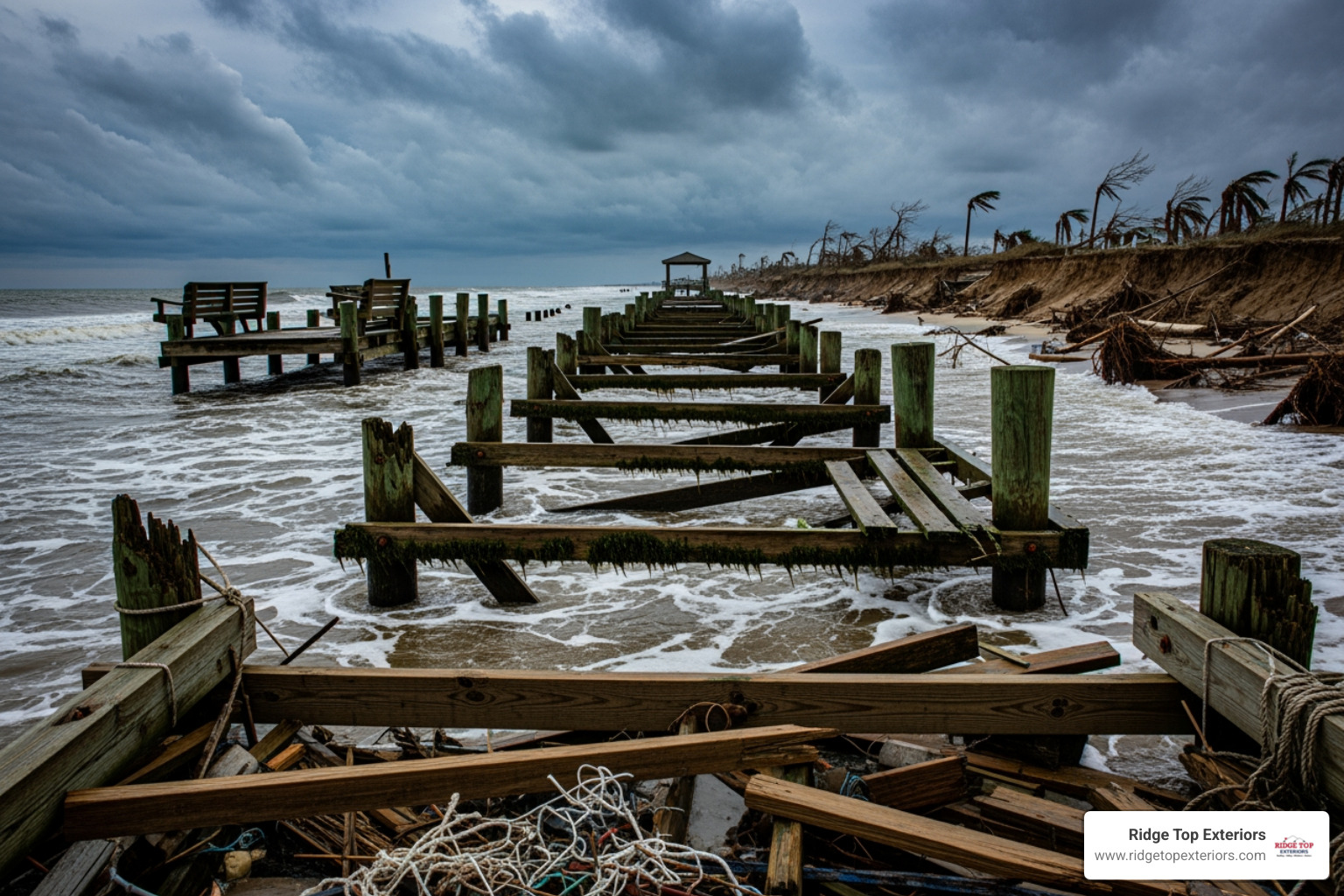 of the destroyed Oldsmar Pier at R.E. Olds Park - Oldsmar storm damage of the destroyed Oldsmar Pier at R.E. Olds Park - Oldsmar storm damage