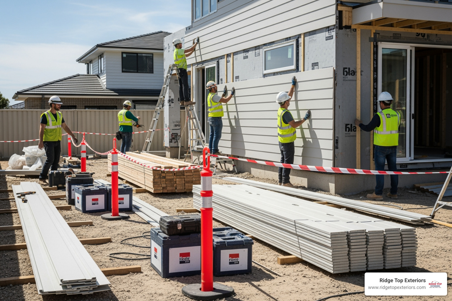 Clean and organized siding installation job site - Hardie siding near me Clean and organized siding installation job site - Hardie siding near me