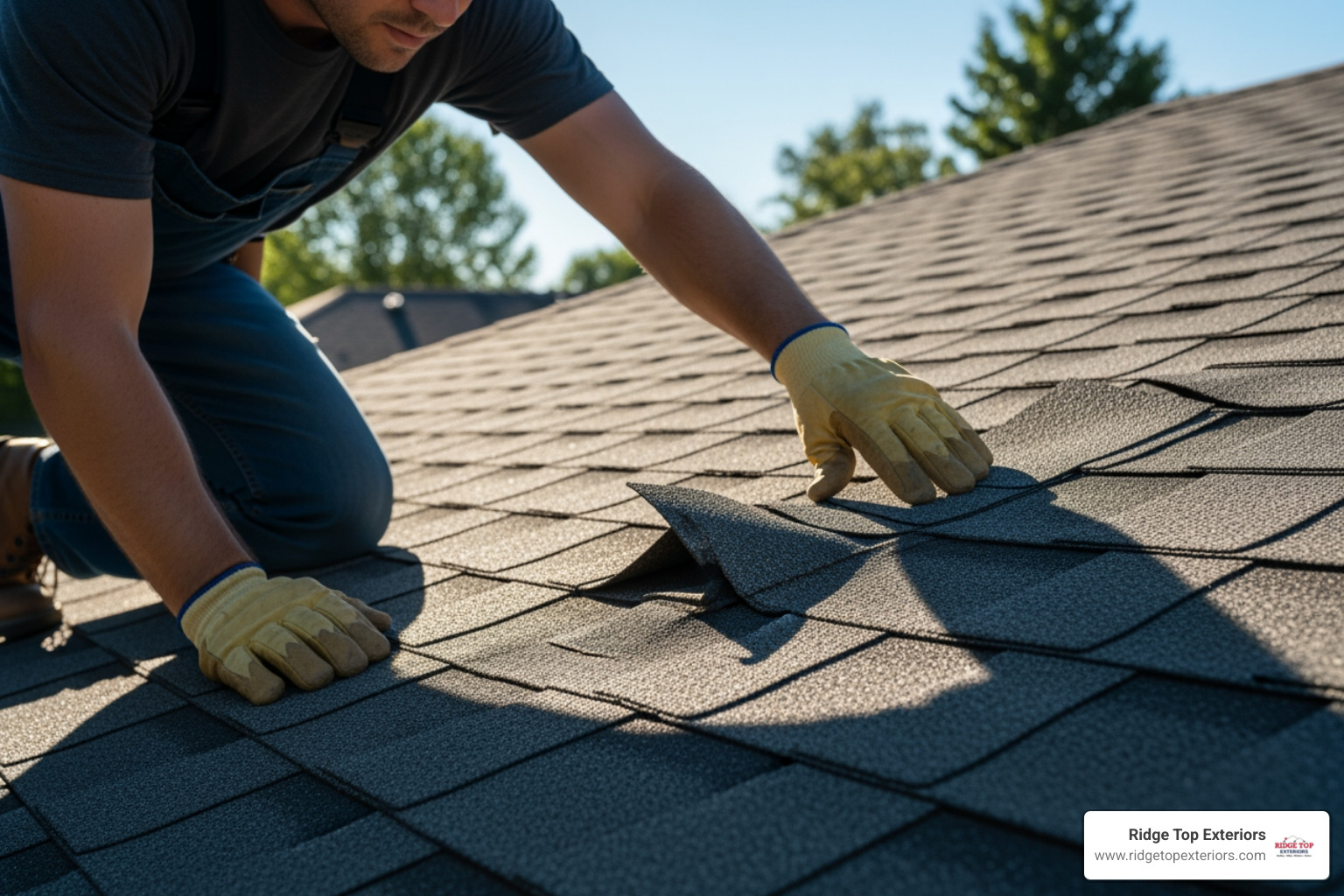 Roofer inspecting damaged shingle - roofing madison wi