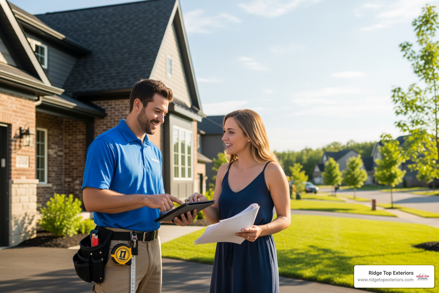 Friendly contractor talking with homeowner - roofing madison wi