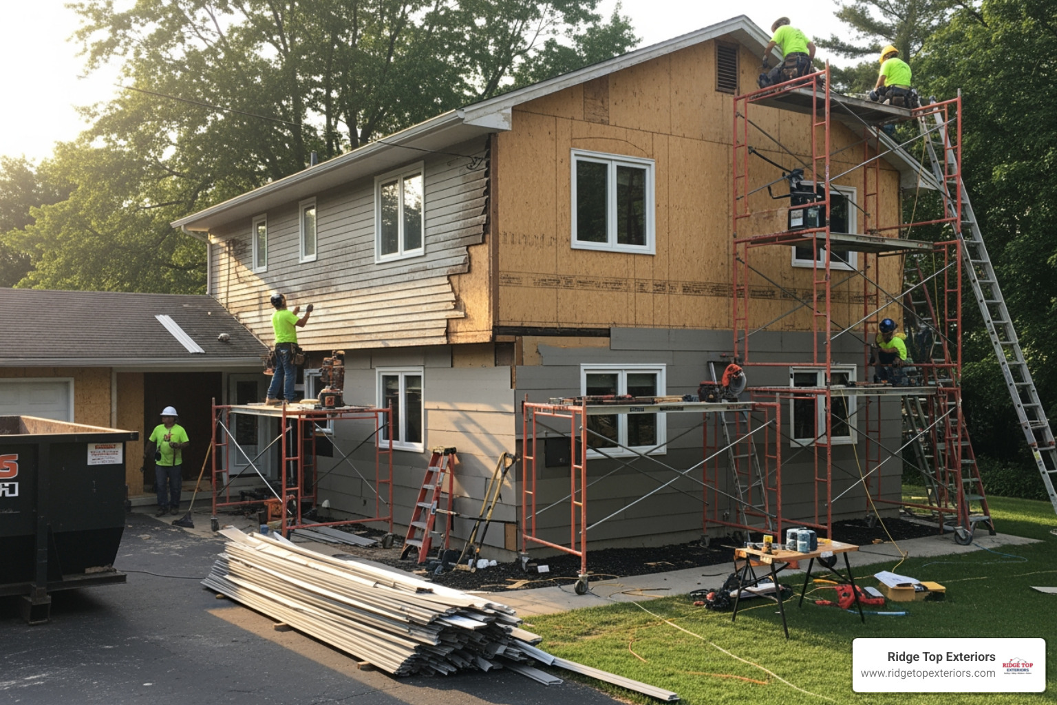 Siding project in progress showing wall sheathing underneath - Clearwater FL home siding