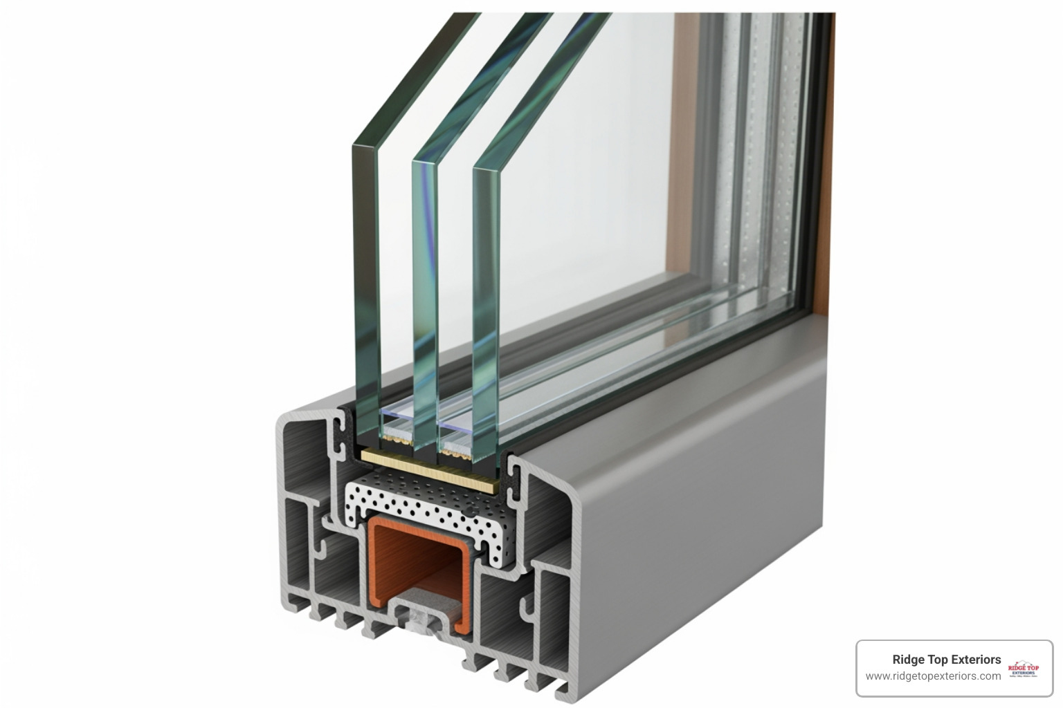 cross-section of a double-pane, Low-E window - New Windows Cost 2026