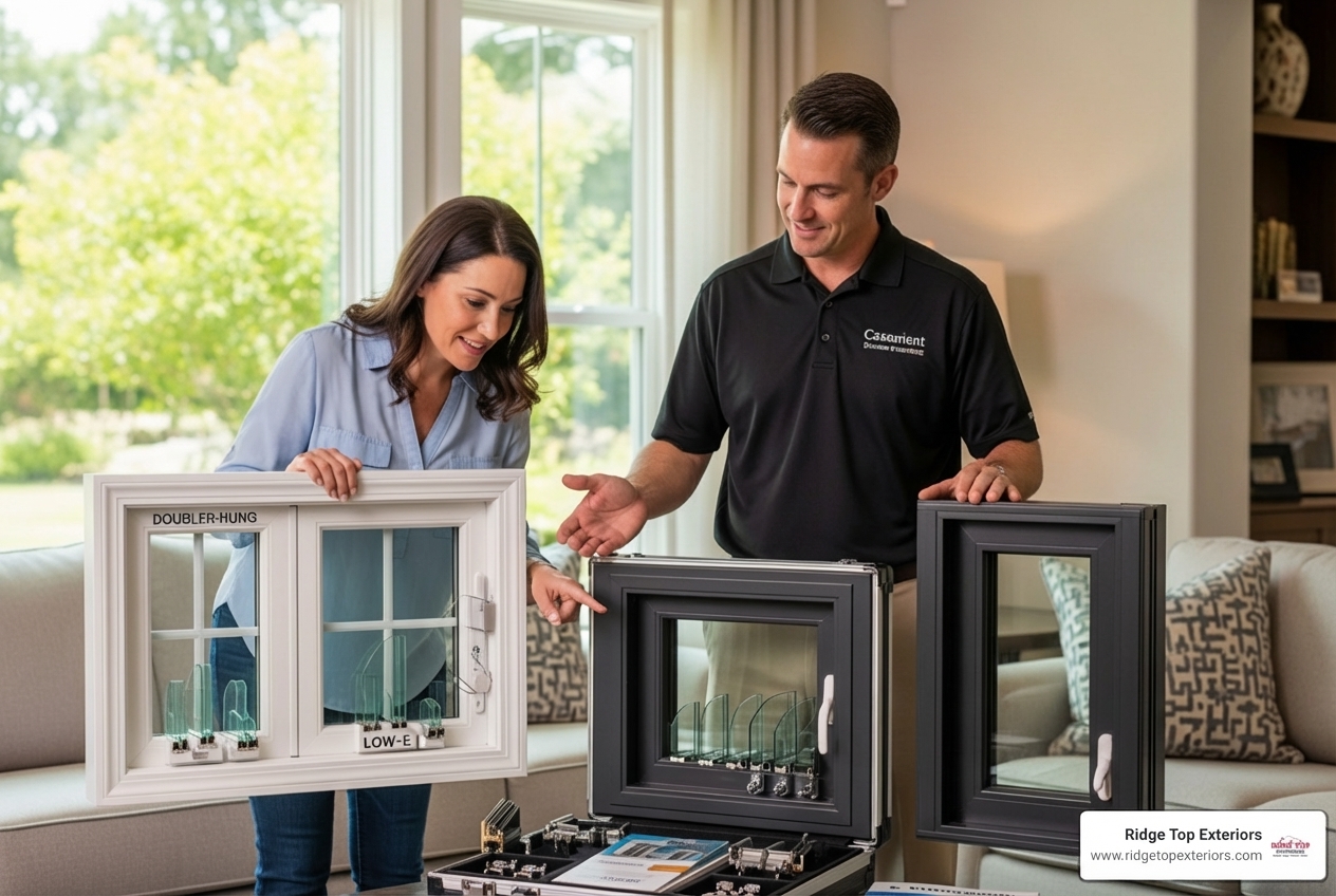 Contractor showing a homeowner window samples - Best window contractor