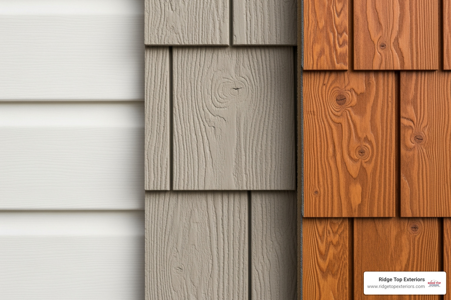 samples of vinyl, James Hardie, and LP SmartSide siding - New Siding Cost 2026