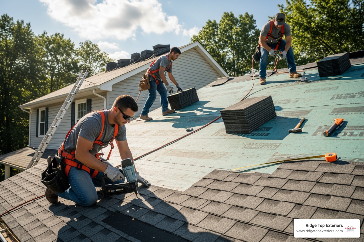 GAF Master Elite Contractor logo or a team installing a GAF roof - GAF golden pledge GAF Master Elite Contractor logo or a team installing a GAF roof - GAF golden pledge