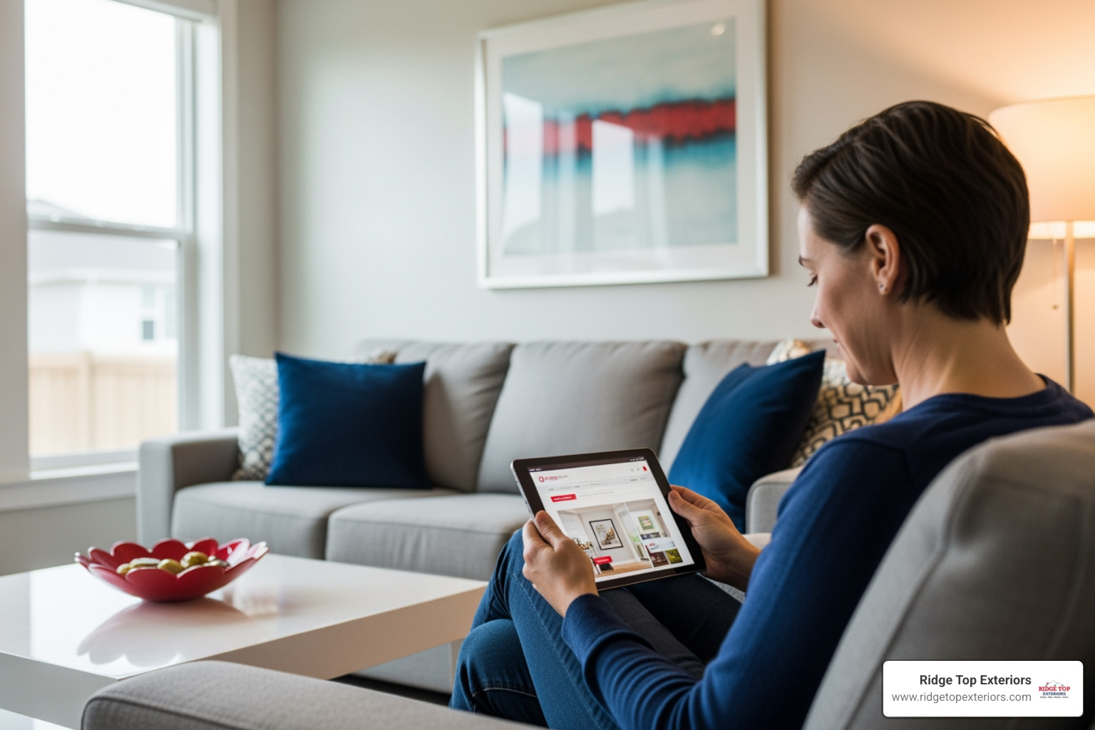 person reading online reviews - best window replacement company Madison WI reviews person reading online reviews - best window replacement company Madison WI reviews