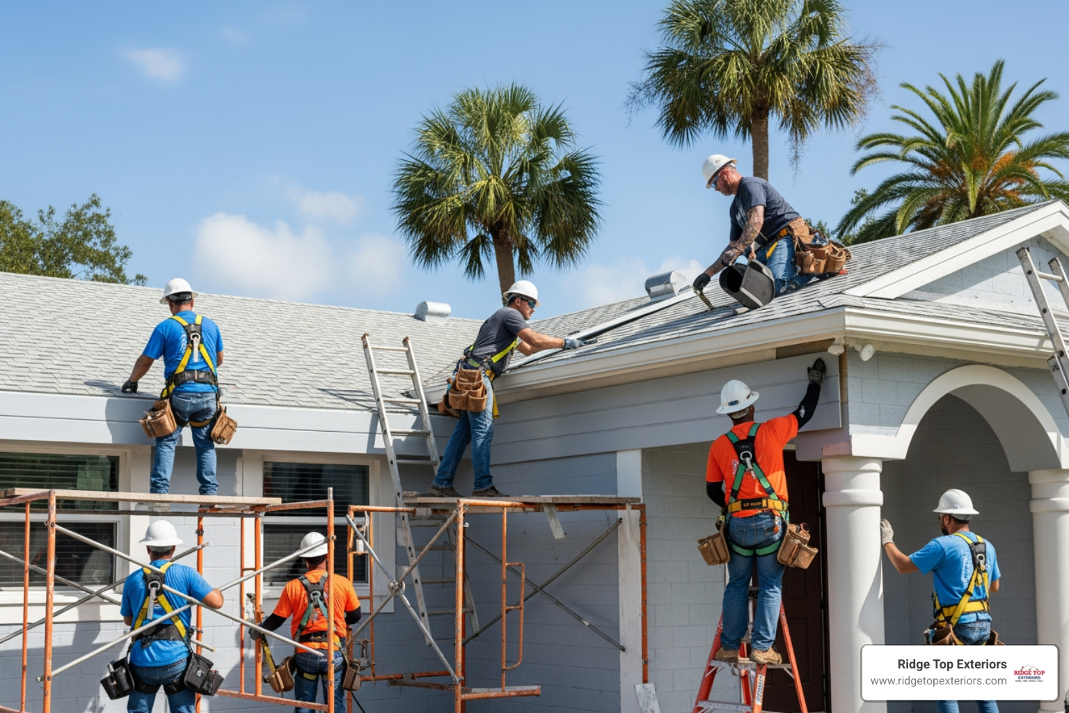 Professional siding installation crew working on a Clearwater home - James Hardie Elite Preferred contractor Clearwater FL Professional siding installation crew working on a Clearwater home - James Hardie Elite Preferred contractor Clearwater FL