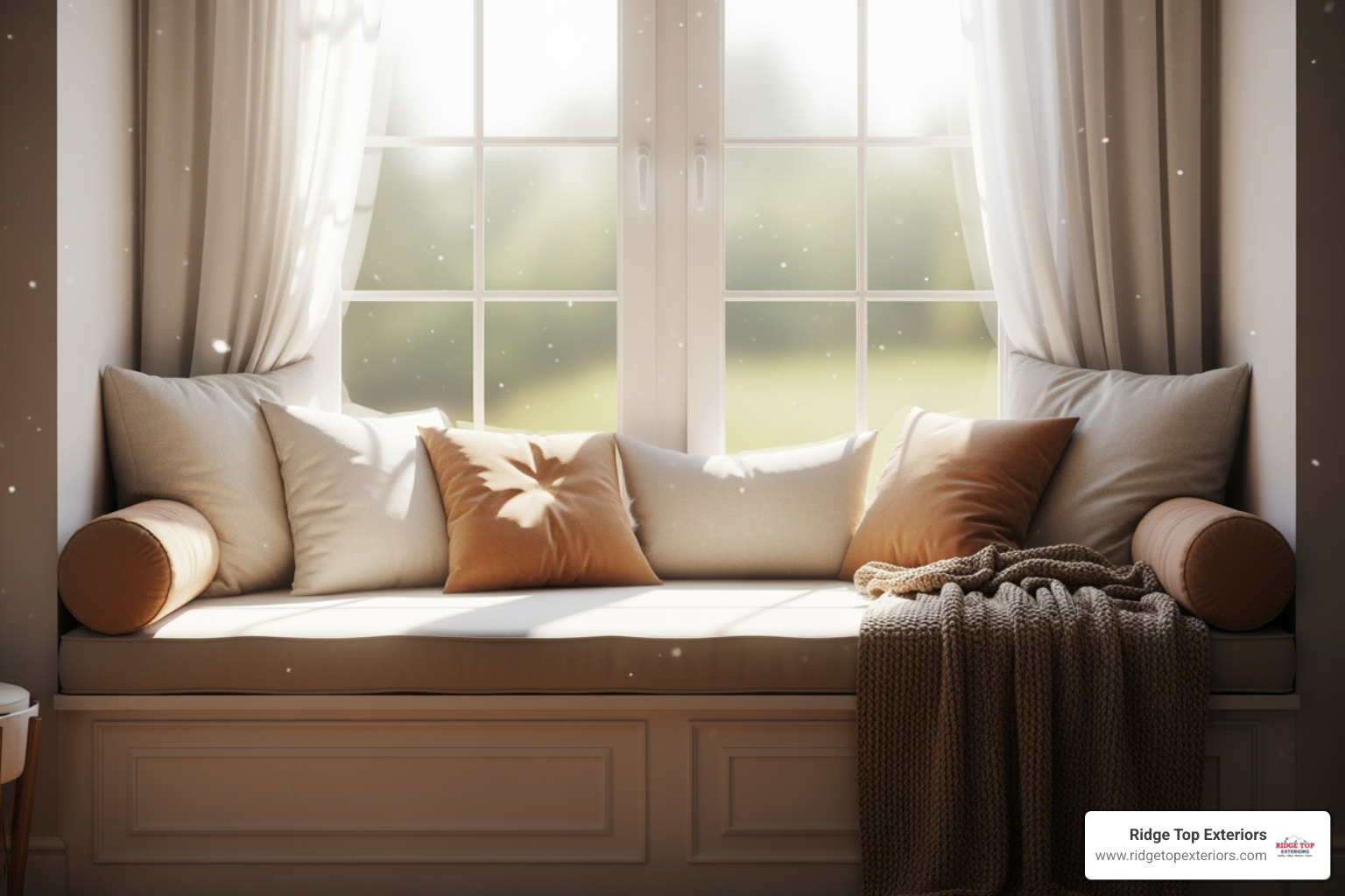 Cozy interior window seat in a Milwaukee home, bathed in natural light - Bay windows Milwaukee