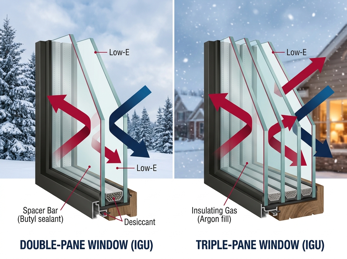 Comparison of double-pane vs triple-pane glass insulation properties - average cost of window replacement in madison wi