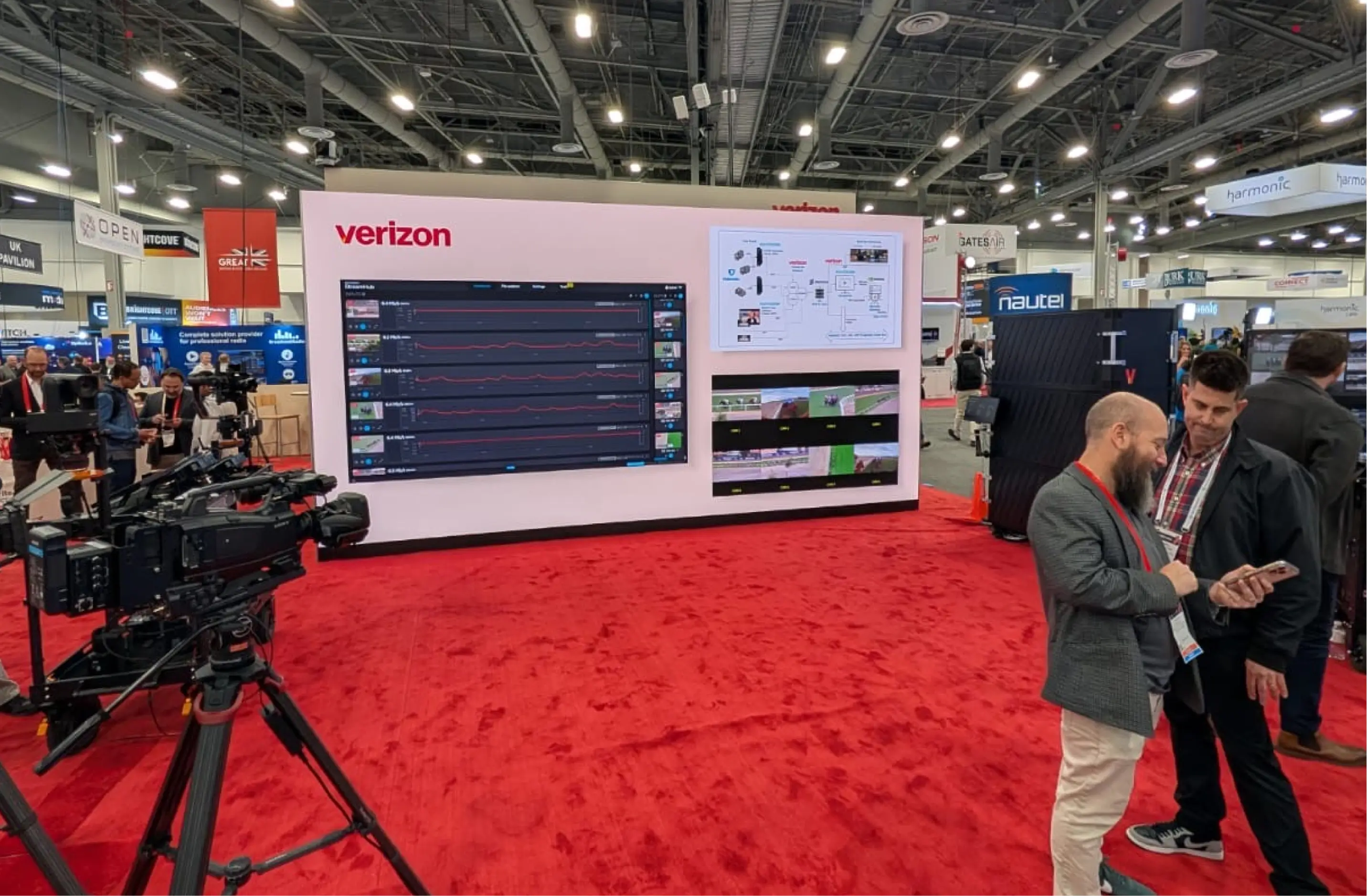 The Verizon booth at the 2025 NAB Showcase, where Monks partnered with NVIDIA and Verizon to bring LiveVision to the show and brought home the Best of Show award together.
