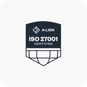 A-LIGN ISO 27001 certification badge with a stylized globe icon.